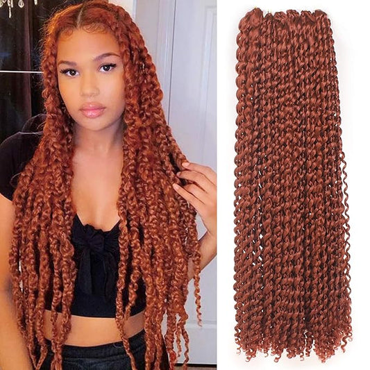 Leeven 2 Packs 24 Inch Copper Red Passion Twist Hair for Butterfly Locs Long Bohemian 350# Water Wave Passion Twists Crochet Braiding Hair 18 Strands/Pack Hot Water Setting Synthetic Braids Hair
