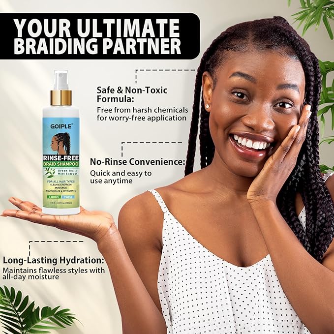 Rinse-Free Shampoo for Braid No Water Shampoo for Locs, Twists, Weaves, Dreadlock, Dry Spray for BuildUp, Odor, Itch& Flakes, No Residue Chemical Free- Cotton Pads Rounds for Briads, Scalp, Face Clean