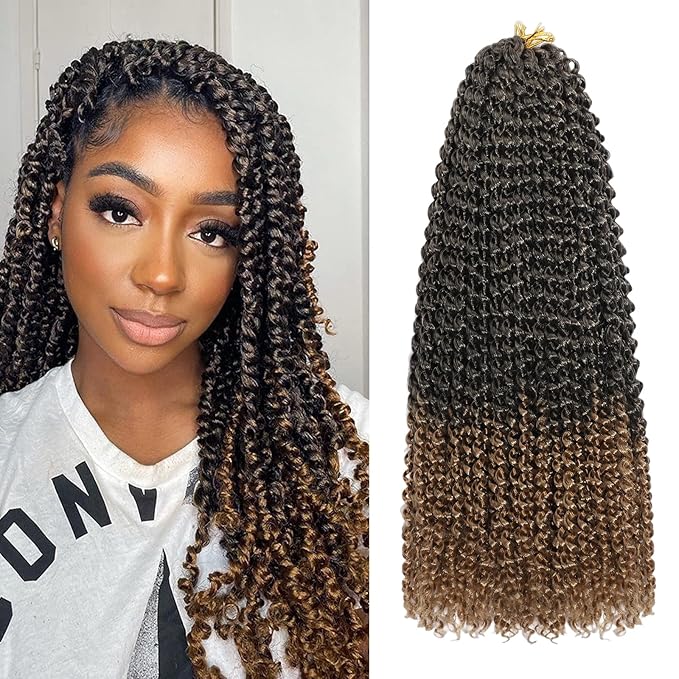 Passion Twist Hair 16 Inch 8 Packs Water Wave Crochet Hair Bohemian Braiding Hair Pre Looped Crochet Braids Hair Extensions For Black Women （T/27#）