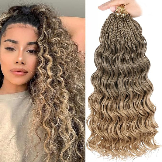 Leeven Boho Ocean Wave Crochet Hair 14 Inch 8 Packs Pre Looped Curly Crochet Hair Short Ocean Braids Pre Twisted Synthetic Deep Wavy Crochet Hair for Women #T33/27