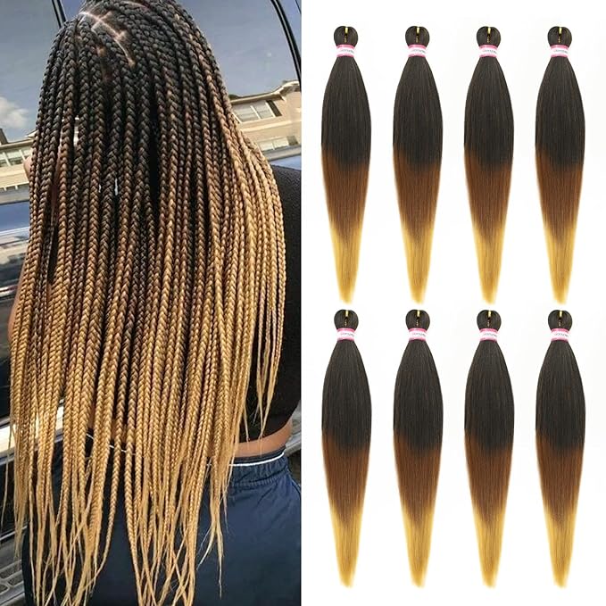 Dorsanee Braiding Hair Pre Stretched 26 Inch 8 Packs Black to Brown Ombre Braiding Hair Extensions for Crochet Box Braids Twists Locs Hair Soft Yaki Texture Hot Water Setting (26inch,#1B/30/27)