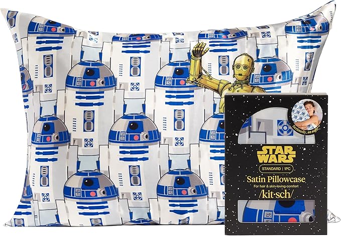 Kitsch x Star Wars R2-D2 & C-3PO Satin Pillowcase | Satin Pillowcase with Zipper, Better Than Silk Pillowcase | Frizz-Reducing Pillow Case for Hair & Skin Care, Cooling & Breathable - Standard