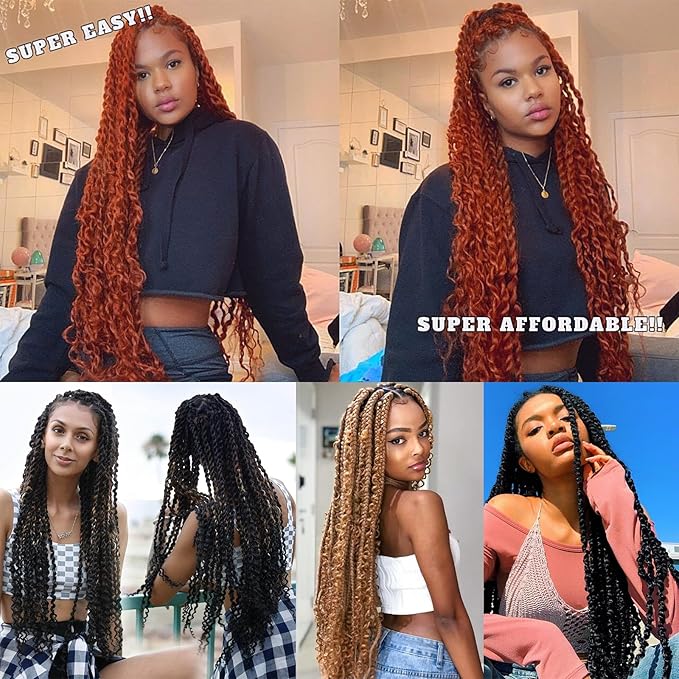 ZRQ 7Packs 30 Inch Copper Red Passion Twist Hair Water Wave Crochet Hair, for Butterfly Locs Hair Ginger Bohemian Spring Twist Hair Crochet Braids Synthetic Hair Extension #350