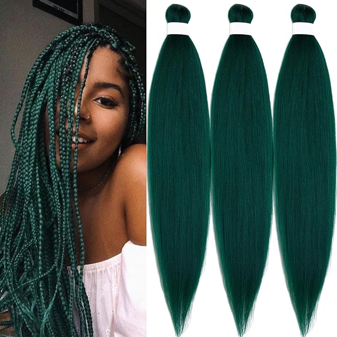 Long Green Braiding Hair Pre Stretched 30 Inch Dark Green Hair For Braiding, Pre Stretched Braiding Hair Extensions For Braids Synthetic Bundles, Yaki Non Toxic Hypoallergenic Braiding Hair