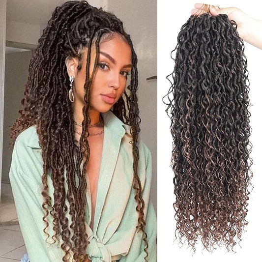 Goddess Locs Crochet Hair 24 Inch 9 Packs Synthetic Faux Locs Crochet Hair for Black Women, River Locs Hair Extensions Style Pre looped Crochet Locs with Curly Ends