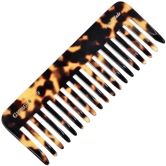 Giorgio G49 Yellow Tokio, Large Hair Detangling Comb, Wide Teeth for Thick Curly Wavy Hair, Detangler Comb For Wet and Dry, Handmade of Quality Cellulose, Saw-Cut, Hand Polished