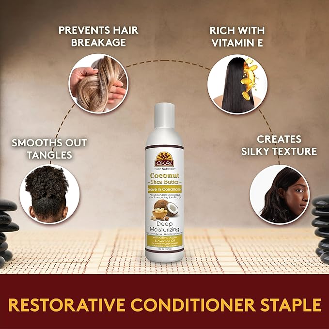 OKAY | Coconut & Shea Butter Leave-In Conditioner | For All Hair Types & Textures | Fortify - Strengthen - Revitalize | With Olive, Argan & Avocado Oil | Free of Paraben, Silicone, Sulfate | 8. oz