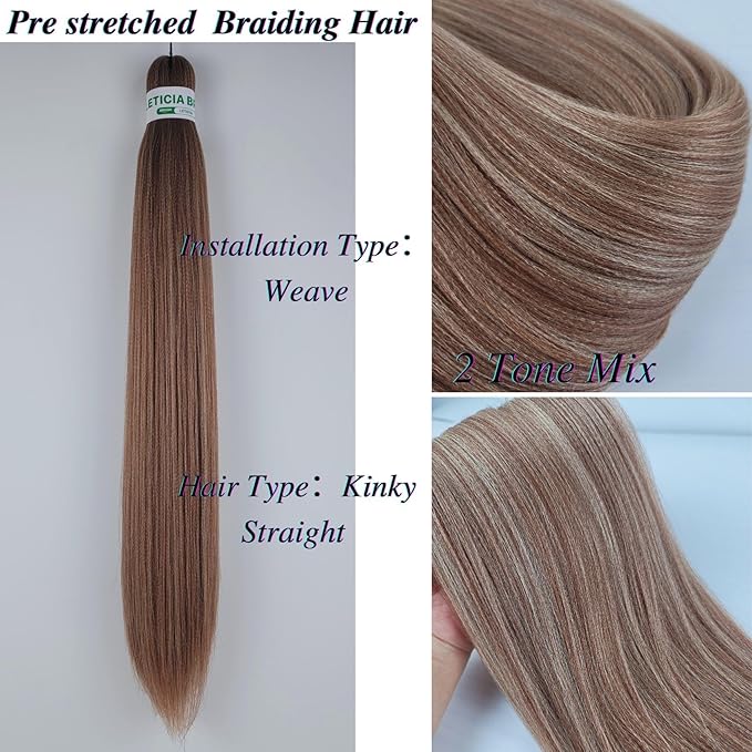 Ash Brown Braiding Hair Pre stretched 26 Inch Synthetic Long Hair Extensions for Braiding Yaki Knotless Ez Braids