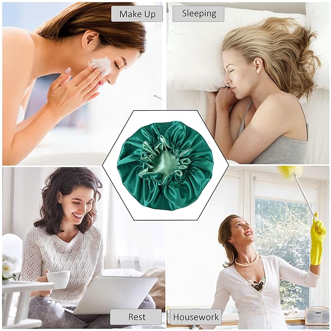 Silk Bonnet for Sleeping Satin Bonnets Double Layer Reversible Hair Cap Bonnet for Women Long Curly Braid Hair (Teal)