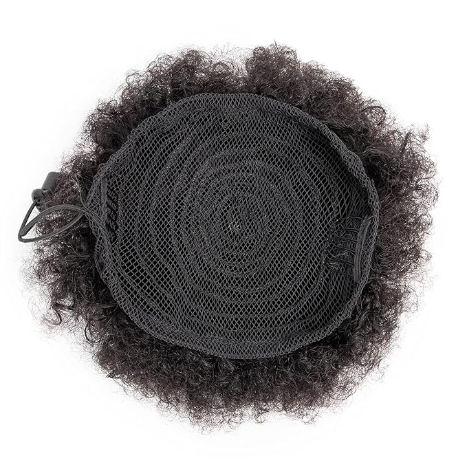 Afro Puff Drawstring Ponytail Human Hair Small Kinky Curly Ponytail Buns Hairpieces 8A Brazilian Virgin Hair Short Clip In Ponytails for Black Women Girls Kids 6 Inch Natural Black
