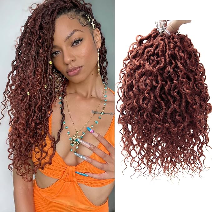 Goddess Locs Crochet Hair 10Inch 8Packs Curly Faux locs Crochet Hair Boho Locs Short River Locs Hippie Locs Bohemian Locs Crochet Braids for Black Women(350, 10inch(Pack of 8))