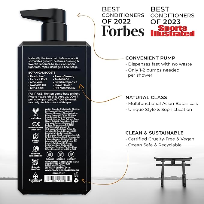 BLACKWOOD FOR MEN Active Man Daily Hair Conditioner for Men, Thickening Conditioner, Deep Nourishing Treatment for Shine, Hair Loss & Dandruff - Natural Vegan Formula Sulfate-Free, Paraben-Free,17 oz