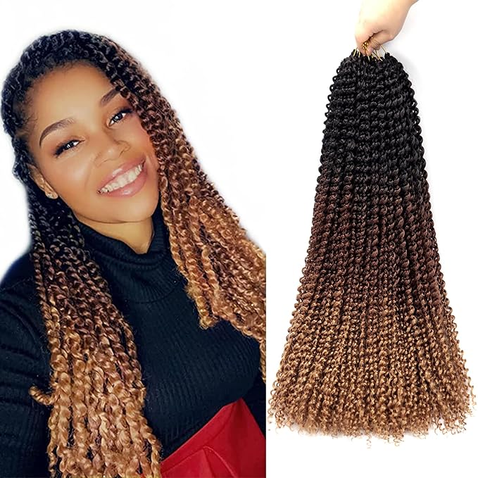 Dorsanee Ombre Passion Twist Hair 22 Inch 7 Packs Water Wave Crochet Hair Long Bohemian Curly Braiding Hair for Butterfly Locs, Faux Locs, Boho Style Spring Twist Crochet Braids (1B/30/27#)