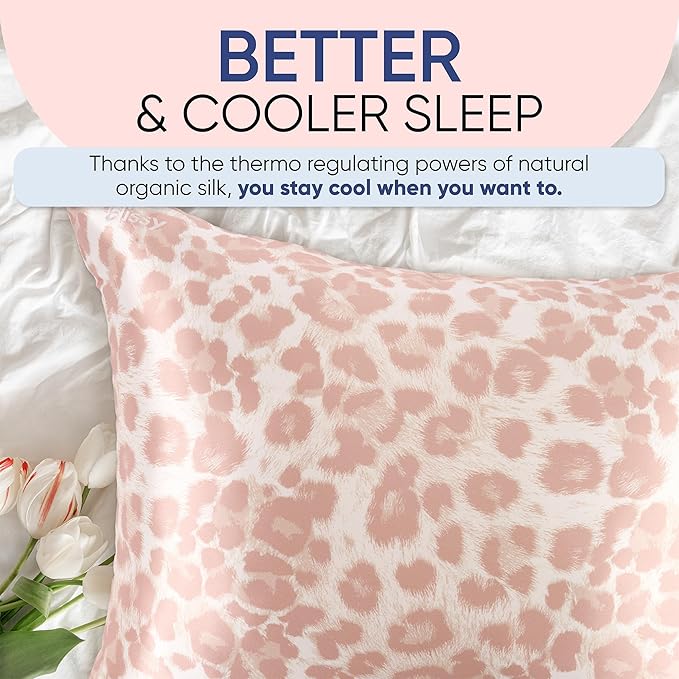 Blissy Silk Pillowcase - 100% Pure Mulberry Silk - 22 Momme 6A High-Grade Fibers - Silk Pillow Cover for Hair & Skin - Regular, Queen & King (Nicole Miller - Mauve Cheetah, Standard)