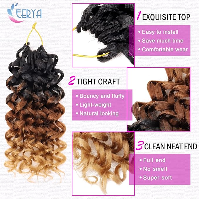 7 Packs GoGo Curl Crochet Hair 8 Inch Short Curly Crochet Hair for Women Deep Wave Beach Curl Crochet Braids Synthetic Braiding Hair Extensions(8 Inch, T1B/30/27)
