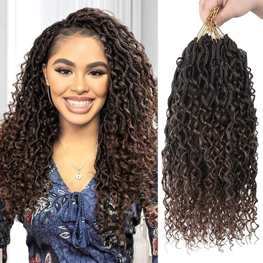 Goddess Locs Crochet Hair 18 Inch 9 Packs Synthetic Faux Locs Crochet Hair for Black Women, River Locs Hair Extensions Style Pre looped Crochet Locs with Curly Ends