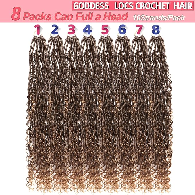 Goddess Locs Crochet Hair-24 Inch 8 Packs Boho Faux Locs Crochet Hair for Black Women Pre Looped Soft Locs with Curly Ends (T27, 24 Inch(Pack of 8))