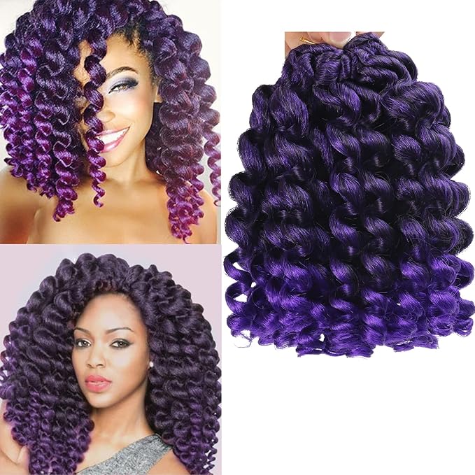 3 Packs 2X Ringlet Wand Curl Jamaican Bounce 8 inch Purple Ombre Synthetic Crochet Hair Extensions Crochet Braiding Hair 20 Roots (8Inch (Pack of 3), T1/Purple)