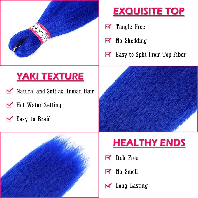 Dorsanee Blue Braiding Hair Pre Stretched 20 Inch 3 Packs Professional Easy Braiding Hair for Crochet Braids Twists Locs Hair Soft Yaki Texture Hot Water Setting Synthetic Hair Extensions
