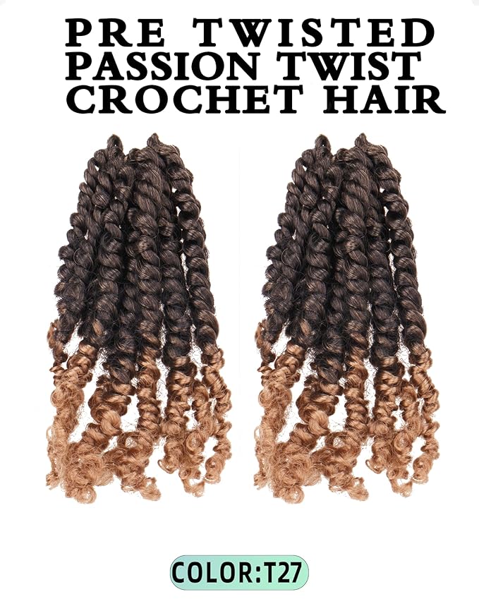 Super Short Passion Twist Crochet Hair for Black Women and Kids-6 Inch 2 Packs Ombre Blonde Pre Looped Pre-twisted Passion Twist Hair,Bob Spring Kinky Twist Bohemian Curl(6"-2P,T27)