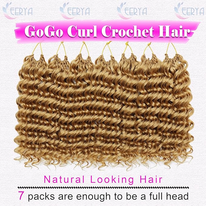 7 Packs GoGo Curl Crochet Hair 12 Inch Short Curly Crochet Hair for Women Deep Wave Beach Curl Crochet Braids Synthetic Braiding Hair Extensions(12 Inch, #27)