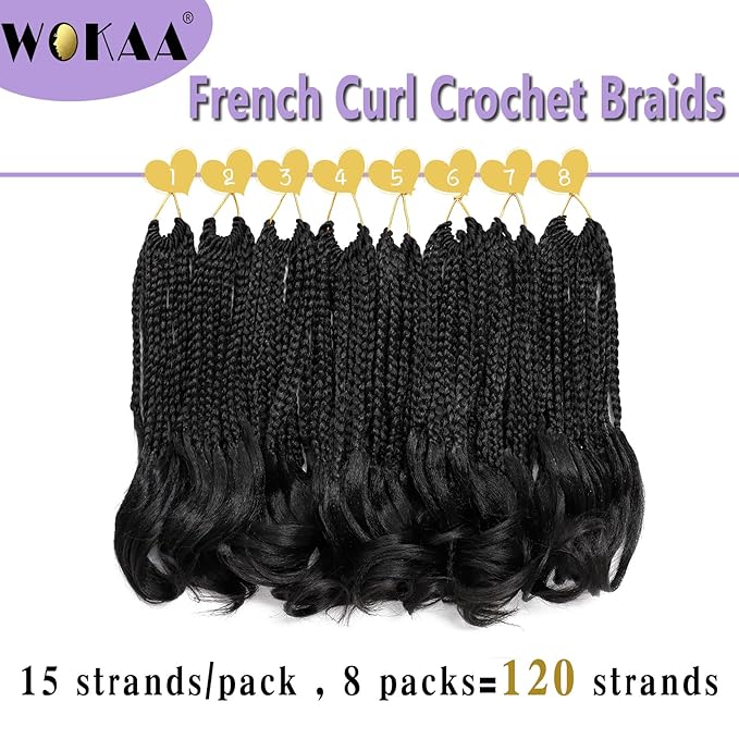 Crochet Hair for Women 10 Inch 8 Packs French Curl Crochet Braids with Curly Ends Short Box Braids Crochet Hair Pre Looped French Curl Braiding Hair Extensions 1B