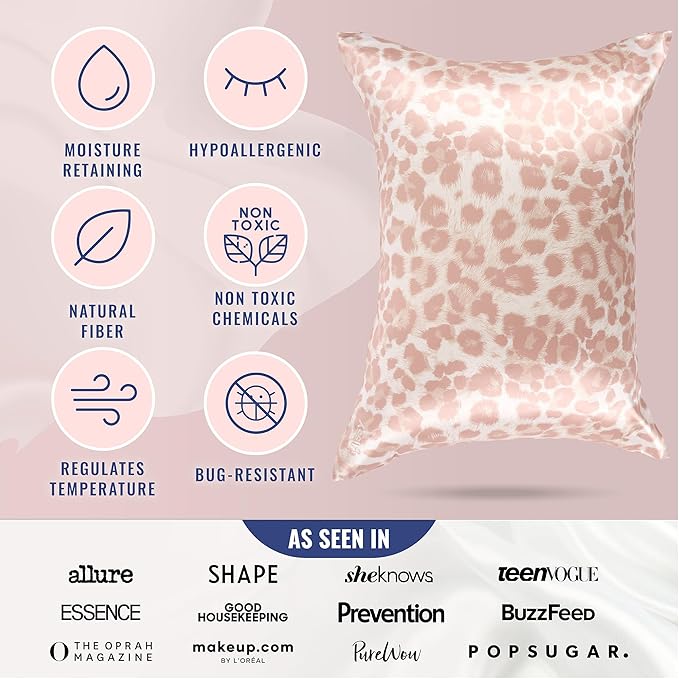 Blissy Silk Pillowcase - 100% Pure Mulberry Silk - 22 Momme 6A High-Grade Fibers - Silk Pillow Cover for Hair & Skin - Regular, Queen & King (Nicole Miller - Mauve Cheetah, Standard)