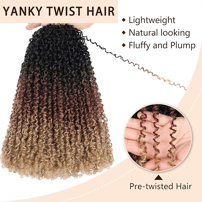 COOKOO 14 Inch Pre-twisted Yanky Twist Crochet Hair with Curly Ends 8 Packs Fluffy Passion Twist Synthetic Braids Pre-looped Senegalese Twist Hair Goddess Crochet Twist Hair for Women 1B/30/27#