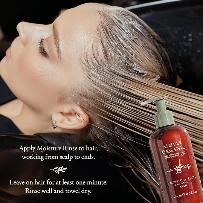 SIMPLY ORGANIC Moisturizing Deep Conditioner Scalp Rinse Made in Italy, All Natural Cruelty Free Hair Care for Women & Men with Shea Butter & Olive Leaf Extract, 251ml/8.5floz, MOISTURE RICH