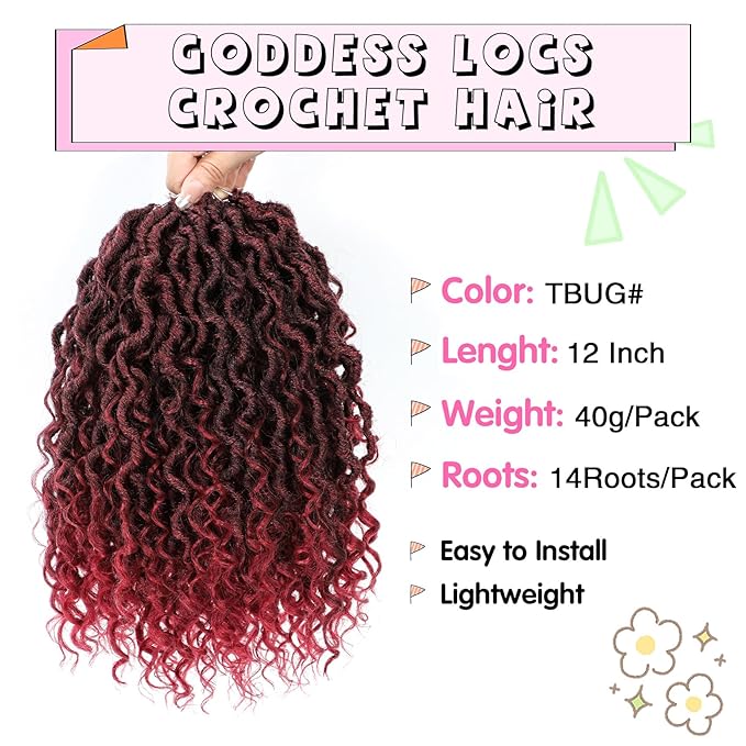Fulcrum Goddess Locs Crochet Hair 12 Inch, 8 Packs New Faux Locs Crochet Hair for Black Women, Crochet locs with Curly Ends (12Inch (Pack of 8), TBUG#)