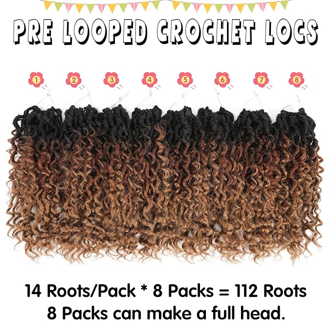 Fulcrum Goddess Locs Crochet Hair 10 Inch, 8 Packs New Faux Locs Crochet Hair for Black Women, Crochet locs with Curly Ends (10Inch (Pack of 8), 1B/30/27#)