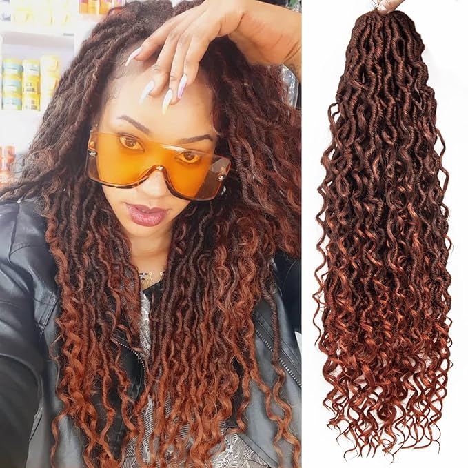 Goddess Locs Crochet Hair 22Inch Curly Faux Locs Crochet Hair,6Packs Pre-looped River Loc BohemianLocs Crochet Braids for Black Women(1B/350, 22inch)