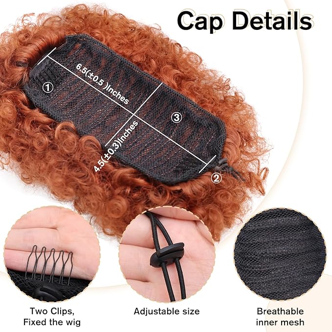 AISI QUEENS Afro Puff Drawstring Ponytail Extension for Black Women Copper Afro Puff Bun Extension Short Afro Kinkys Updo Hairpieces for Black Women(350#)