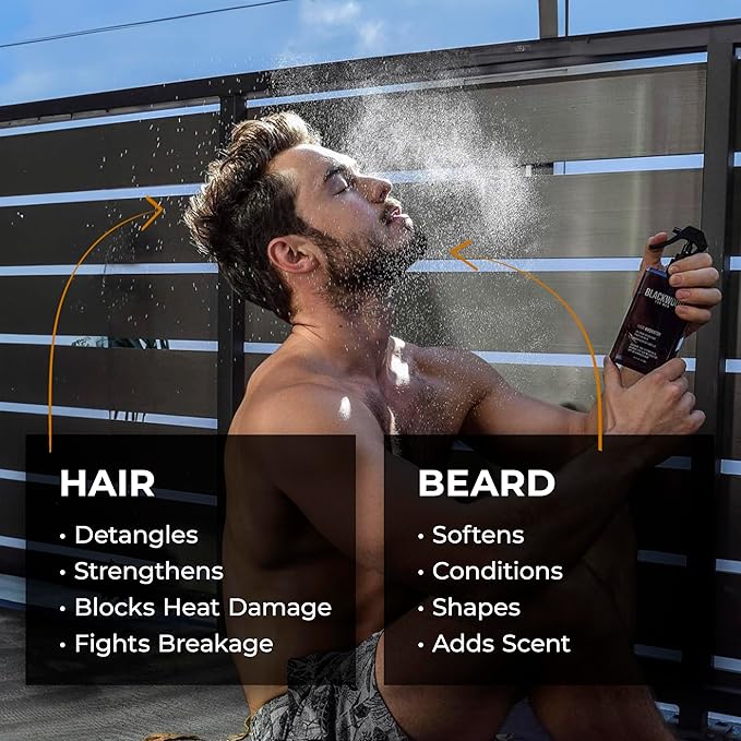 Blackwood For Men Hair & Beard Hydrator Spray - Natural Leave-In Conditioner - Moisturizes, Texturizes, Shapes & Detangles - Ideal for Beard Growth & Care - Vegan Men's Grooming Essential (4 oz)