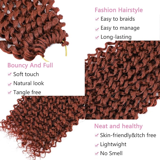 Alrence Passion Twist Hair Ginger 18 Inch 8 Packs Water Wave Crochet Hair Curly Braiding Hair Long Spring Twist Hair Crochet Braids Synthetic Hair Extension (18 Inch (Pack of 8), 350#)