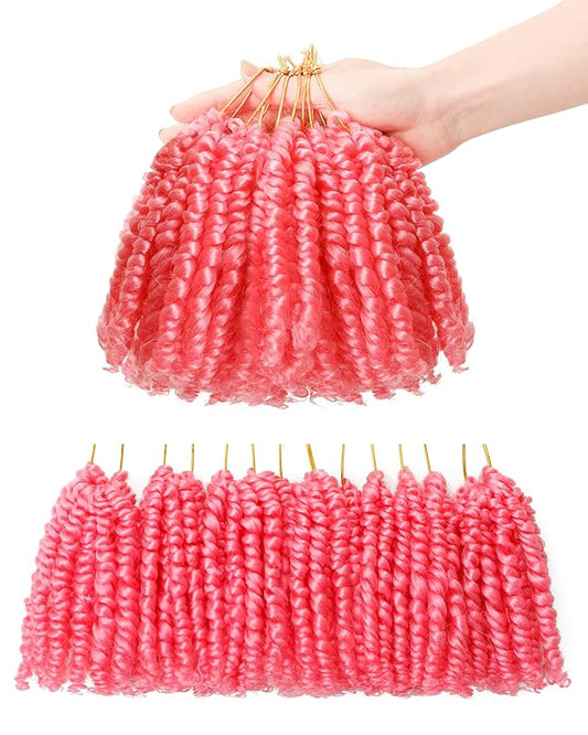 4 Inch 7 Packs Super Short Passion Twist Crochet Hair for Black Women and Kids-Pure Pink Pre Looped Pretwisted Soft Hair Extensions,Braided by Synthetic Spring Kinky Twist Bohemian Curl(4"-7P,Pink)