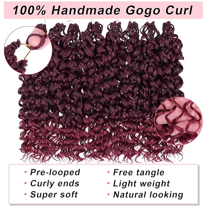 18 Inch Gogo Curly Crochet Hair 8 Packs Curl Crochet Hair Pre-looped Ocean Wave Crochet Hair Beach Curl Deep Twist Bohemian Box Braids Water Wave Curly Braiding Hair for Women (128Strands TBUG#)