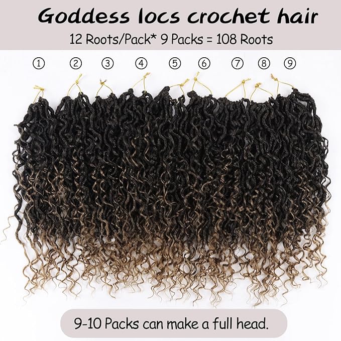 14 Inch Boho Style Synthetic Faux Locs Crochet Hair, 9 Packs, River Locs Hair Extensions