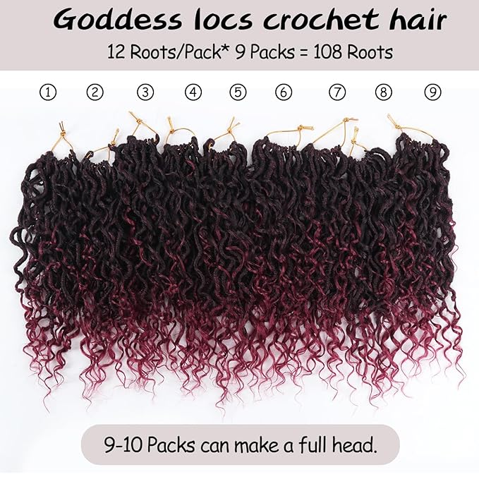 Goddess Locs Crochet Hair,10 Inch 9 Packs Synthetic Faux Locs Crochet Hair for Black Women,River Locs Hair Extensions Boho Style Pre looped Faux with Curly Ends