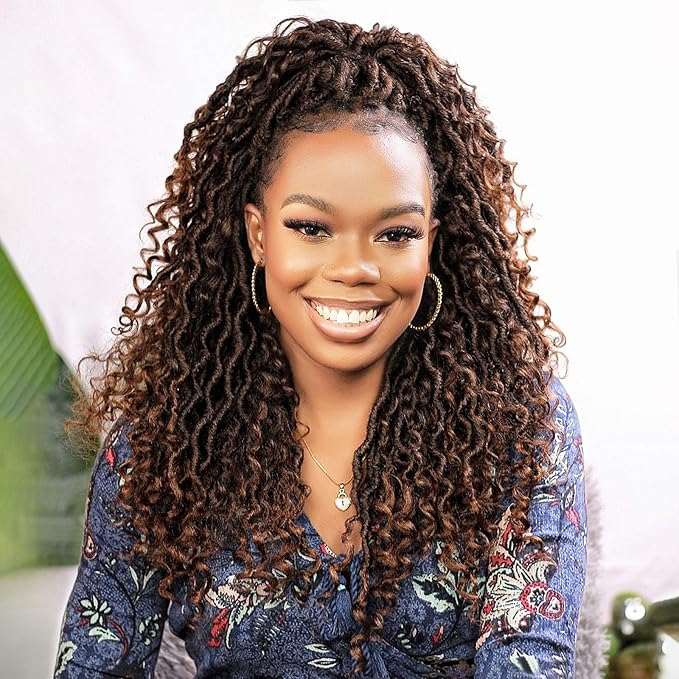 Fulcrum Goddess Locs Crochet Hair 16 Inch, 8 Packs New Faux Locs Crochet Hair for Black Women, Crochet locs with Curly Ends (16Inch (Pack of 8), T30#)