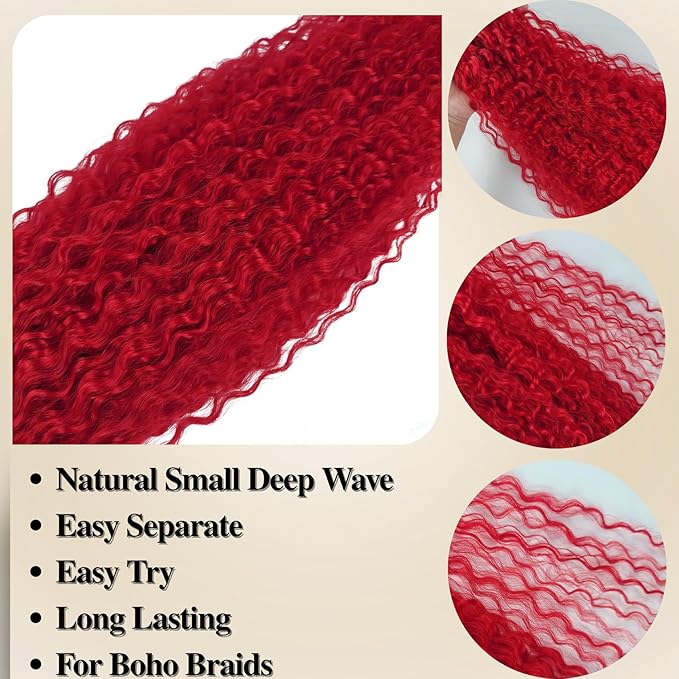 Red Pre Stretched Braiding Hair for Boho Braids Curly Hypoallergenic Braiding Hair Hot Water Setting Yaki for Bohemian Braids