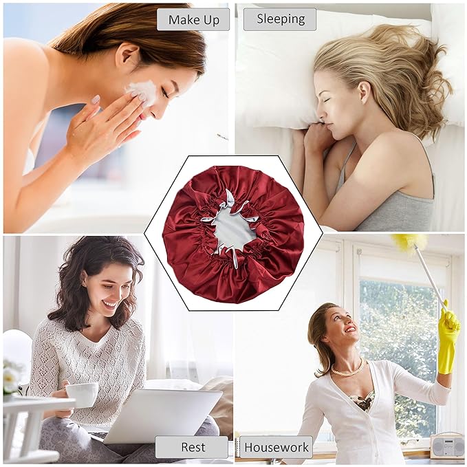 Silk Bonnet for Sleeping Satin Bonnets Double Layer Reversible Hair Cap Bonnet for Women Long Curly Braid Hair (Crimson)