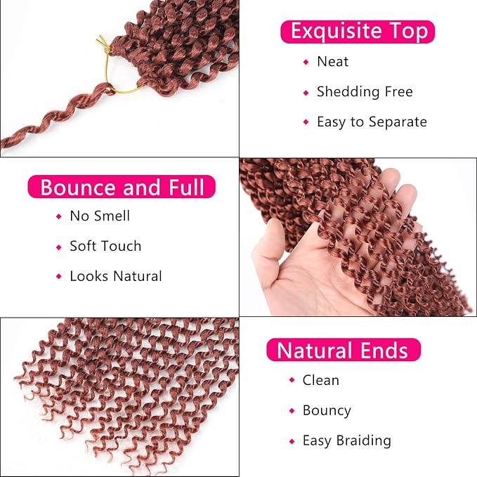 Copper Passion Twist Hair 24 Inch 5 Packs Passion Twist Braiding Hair Water Wave Crochet Hair For Black Women Passion Twist Crochet Hair/Butterfly Locs/Spring Twist Crochet Braids(24in,350)