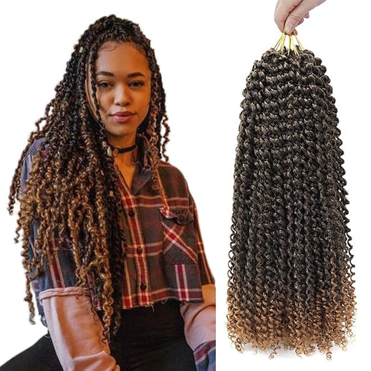 Dorsanee Ombre Brown Passion Twist Hair 18 Inch 7 Packs Water Wave Crochet Hair Long Bohemian Curly Braiding Hair for Butterfly Locs, Faux Locs, Boho Style Spring Twist Crochet Braids (T30#)