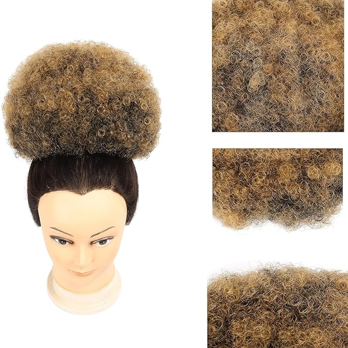 Afro Puff Drawstring Ponytail with Bangs ponytail extension for black women Short Curly Clip in Wrap Updo Hairpiece(T27) (No bangs, T27#)