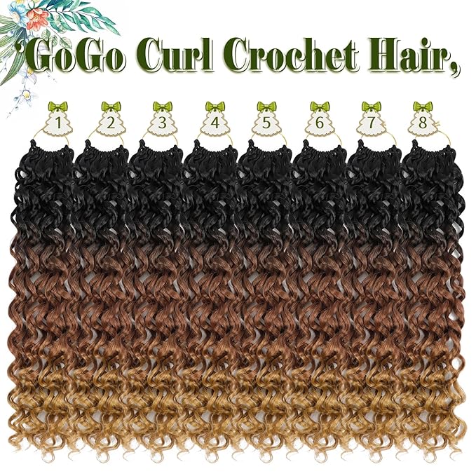 Vomella GoGo Curl Crochet Hair 8 Packs Water Wave 18 Inch Curly Crochet Hair for Women Short Beach Curl Hair Synthetic Deep Twist Hair Extensions(1B/30/27#)