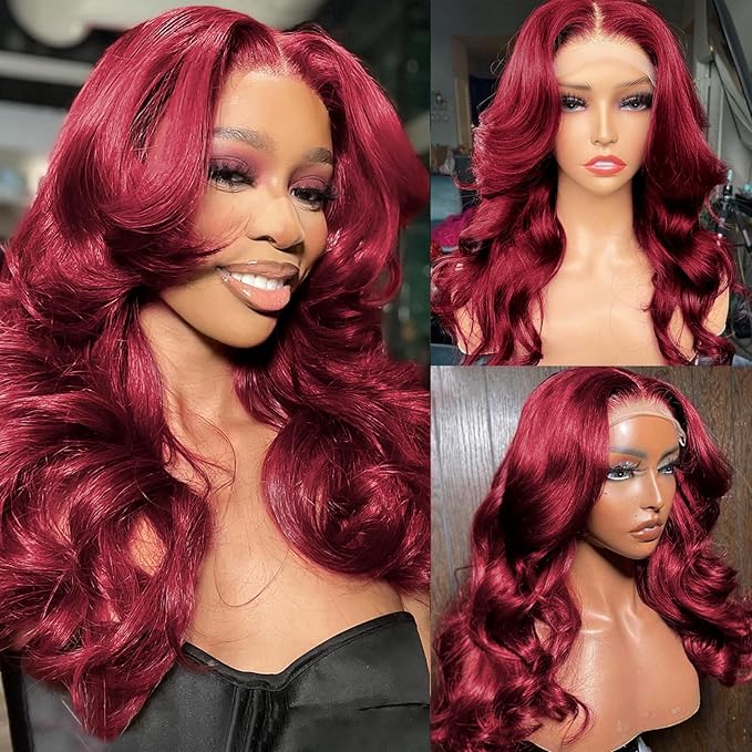99j Burgundy Lace Front Wigs Human Hair 13x4 Bob Wig Human Hair Pre Plucked 200 Density HD Transparent Body Wave Lace Front Wigs Human Hair Red Colored Short Bob Wig for Women with Baby Hair 18inch