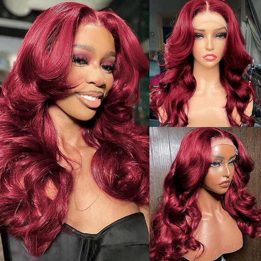 99j Burgundy Lace Front Wigs Human Hair 13x4 Bob Wig Human Hair Pre Plucked 200 Density HD Transparent Body Wave Lace Front Wigs Human Hair Red Colored Short Bob Wig for Women with Baby Hair 18inch