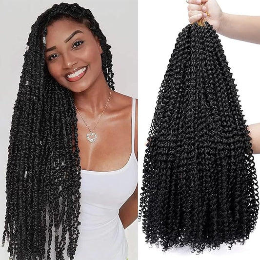 Dorsanee Passion Twist Hair 24 Inch 7 Packs Water Wave Crochet Hair Long Bohemian Curly Braiding Hair for Butterfly Locs, Faux Locs, Boho Style Spring Twist Crochet Braids (1B#)