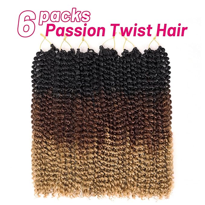 Dorsanee Ombre Passion Twist Hair 18 Inch 6 Packs Water Wave Crochet Hair Long Bohemian Curly Braiding Hair for Butterfly Locs, Faux Locs, Boho Style Spring Twist Crochet Braids (1B/30/27#)